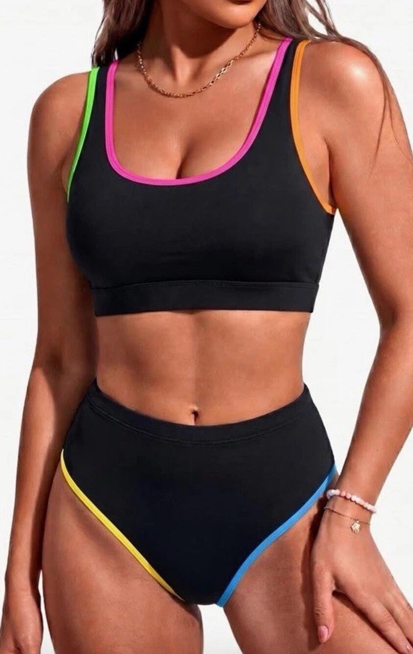 Tempt Me Women Sporty Bikini Set 2Piece High Waisted Swimsuit L
